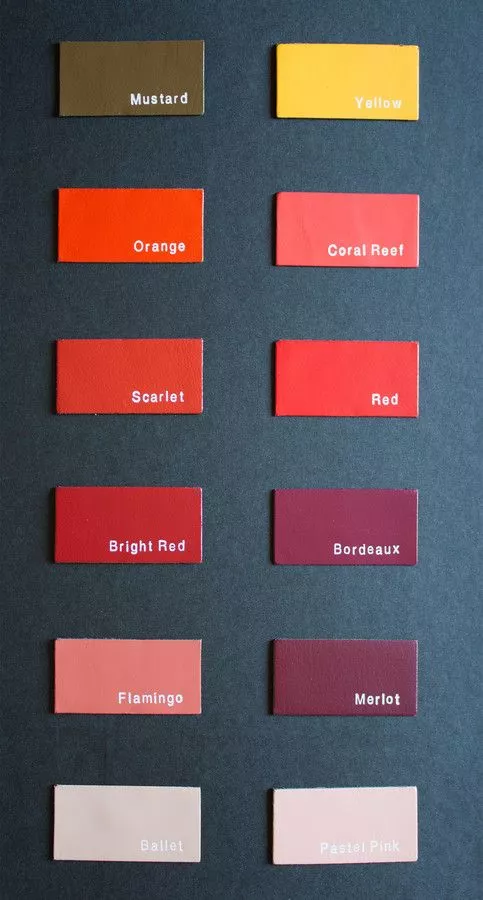 Cartella Brotinart lamina T-Foil con colori intensi come mustard, coral reef, red, bordeaux, merlot e pastel pink.