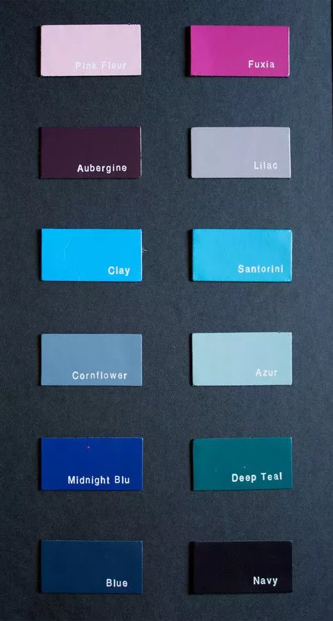 Cartella colori Brotinart lamina T-Foil: tonalità fredde e moderne come clay, santorini, midnight blu, deep teal, navy e fuxia.